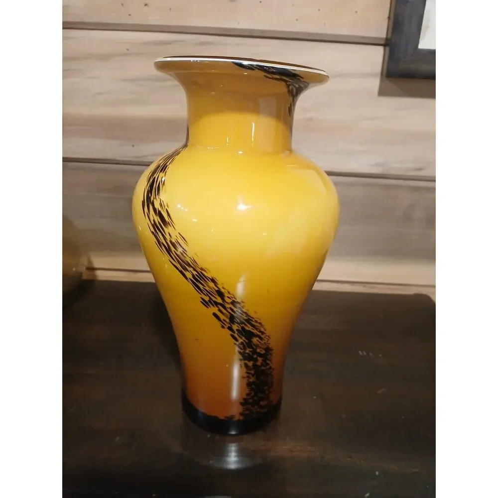 VTG Italian Style Art Glass Vase Tortoiseshell Leopard Butterscotch Yellow 12 